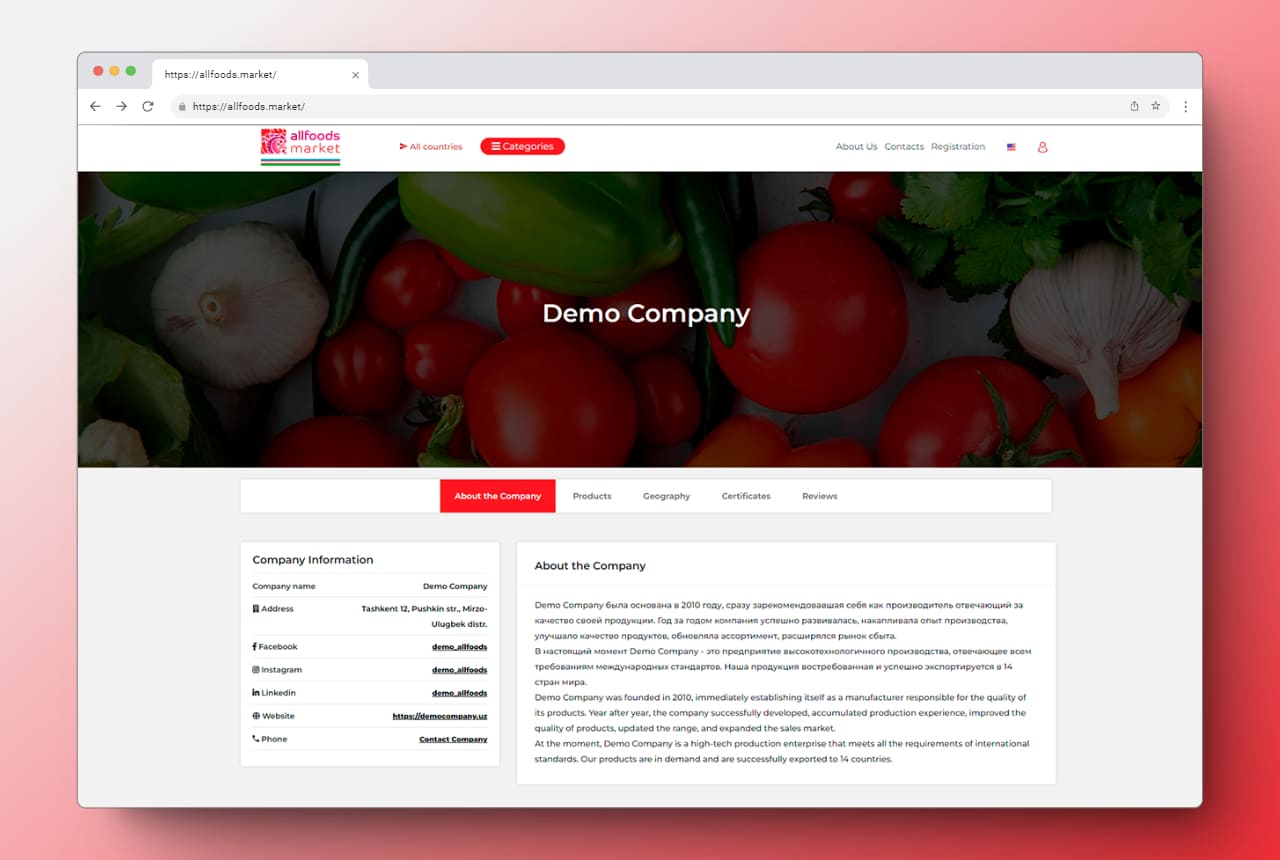 company profile on allfoods market