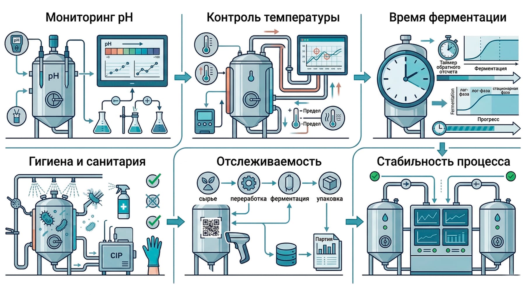 инфографика промышленных процессов ферментации
